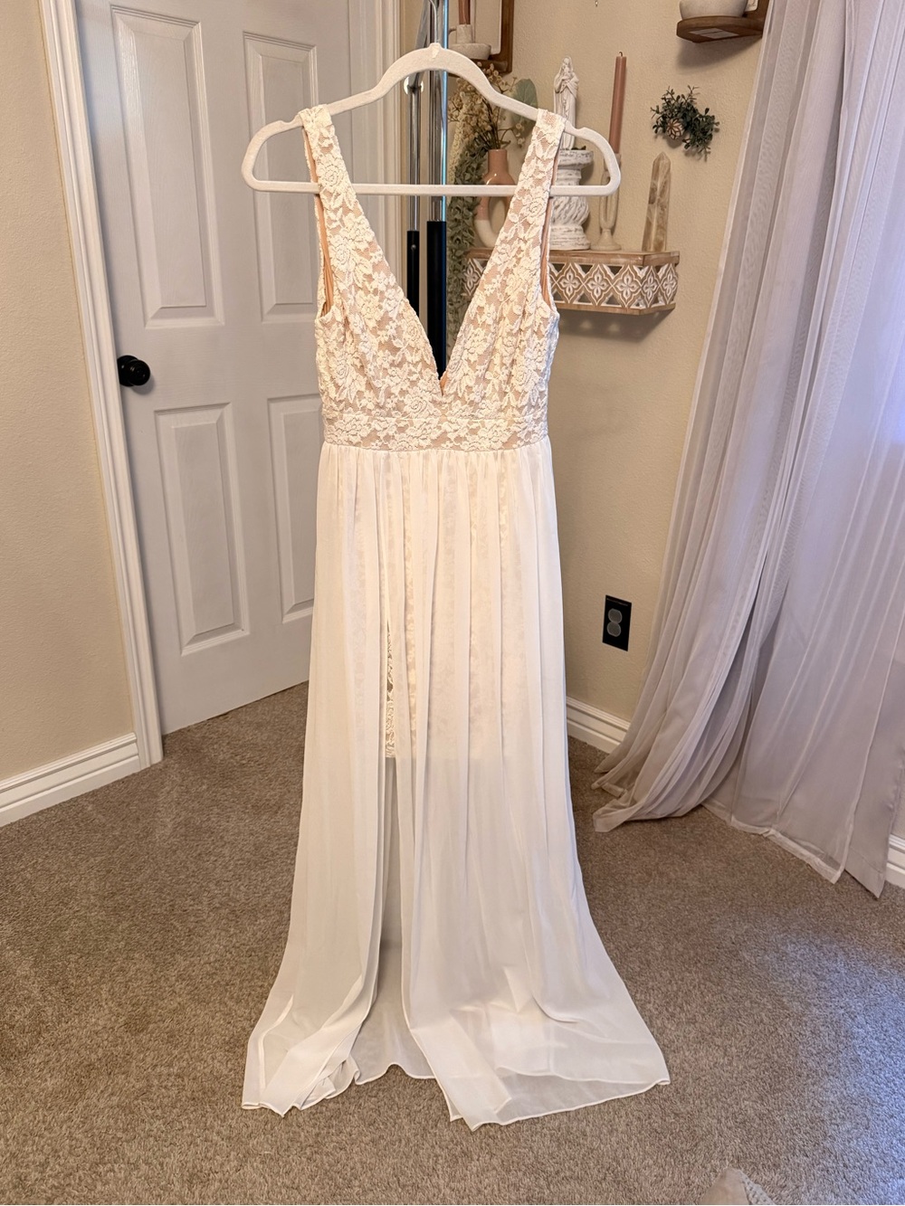 Lulu Deep V Plunge White Lace Dress